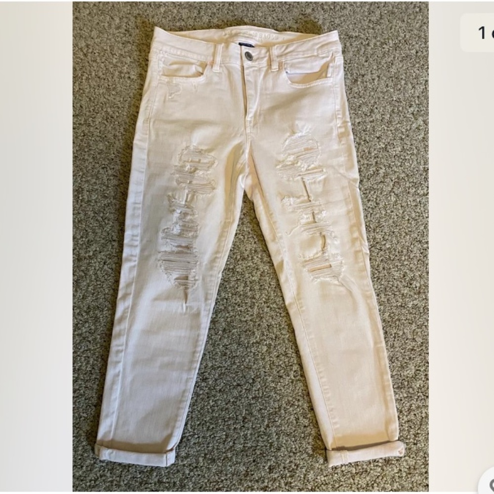 American Eagle Blush Pink Destroyed Crop Jegging